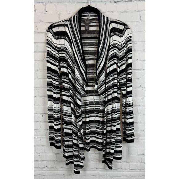 CHICO'S TRAVELERS black silver white knit open front cardigan sweater 1 M - Picture 1 of 8
